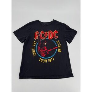 AC/DC Kids T-Shirt Black Let There Be Rock Tour 1977 Graphic Tee XL 100% Cotton